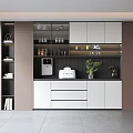 Elegant Modern Wine Cabinet Design With Glass Shelves And Green Plant Decor