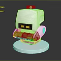 Silver Robot Device With Red Top Yellow Eyes Blue Components Round Base And M10 Label