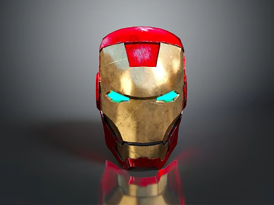 Advanced Iron Man Weapon Helmet With Red And Gold Design And Blue Luminous Eyes 3d model