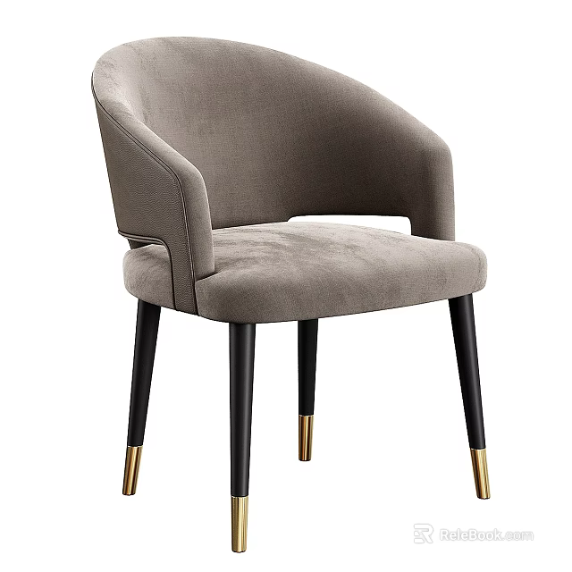 Modern Style Velvet Dining Chair With Curved Armrest Black Legs And Golden Accents 3d model 