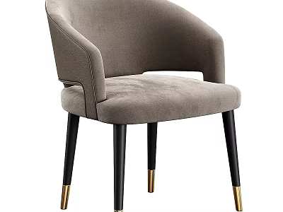 Modern Style Velvet Dining Chair With Curved Armrest Black Legs And Golden Accents 3d model