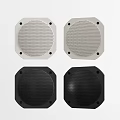 Square White And Black Audio Speakers With Mesh Front Panel And Four Corner Design 3d model