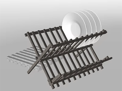 Dinnerware Set With Black Dish Rack And White Plates For Kitchen Use 3d model