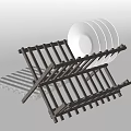 Dinnerware Set With Black Dish Rack And White Plates For Kitchen Use 3d model