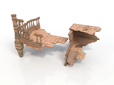 Ancient Historical Architecture Ruins With Broken Steps Railings And Damaged Walls 3d model