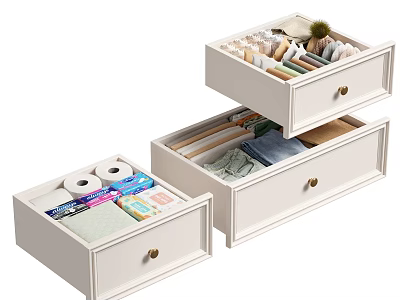 White Drawer Storage Baskets With Organizing Home Essentials And Daily Items 3d model