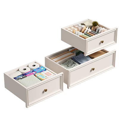 White Drawer Storage Baskets With Organizing Home Essentials And Daily Items 3d model