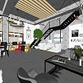 Modern Public Office Interior With Open Layout Staircase Sofa Green Plants And Industrial Elements 3d model