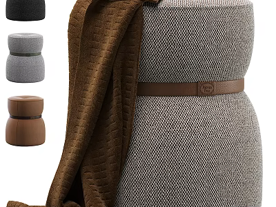Stylish Multicolor Ottoman With Woven Mesh Texture Quilted Blanket And Leather Belt 3d model