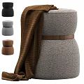Stylish Multicolor Ottoman With Woven Mesh Texture Quilted Blanket And Leather Belt