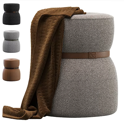 Stylish Multicolor Ottoman With Woven Mesh Texture Quilted Blanket And Leather Belt 3d model