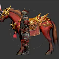 Armored Warrior With Ornate Red Horse And Golden Decorations And Sword