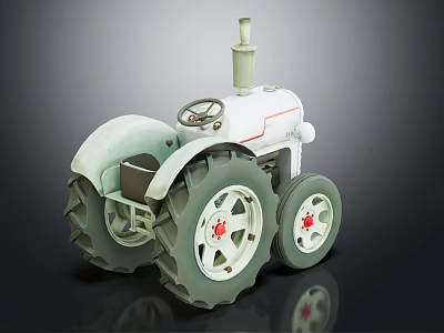 Toy Tractor Model With White Body Large Wheels And Red Hubcaps 3d model