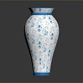 White Ceramic Sculpture Vase Featuring Blue Decorative Patterns And Reflective Surface 3d model
