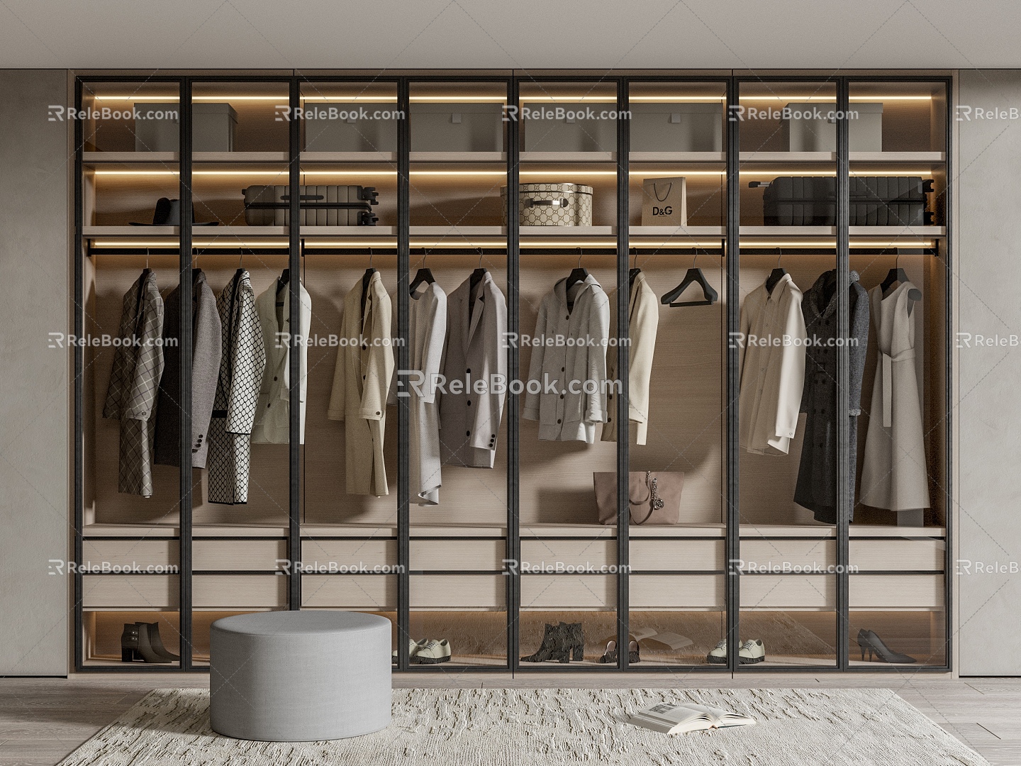 High-set wardrobe glass door wardrobe 3d model