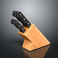Essential Household Kitchen Knife Set With Black Handles In Wooden Holder