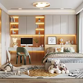 Cozy Modern Tatami Bedroom Interior With Tatami Bed Desk Green Chair Bookshelves And Teddy Bears