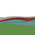 Modern bridge network red shape landscape bridge 3d model