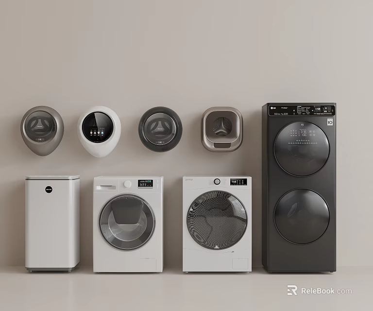 Stylish Modern Washing Machines With Different Models And White Black Colors 3d model 