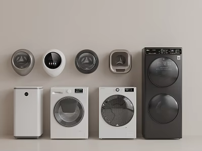 Stylish Modern Washing Machines With Different Models And White Black Colors 3d model