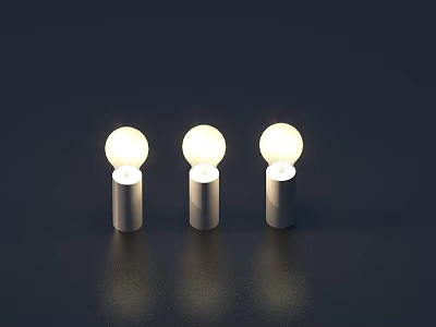 Three Glowing Light Bulbs With Silver Bases And Warm Light Reflections On Dark Background 3d model