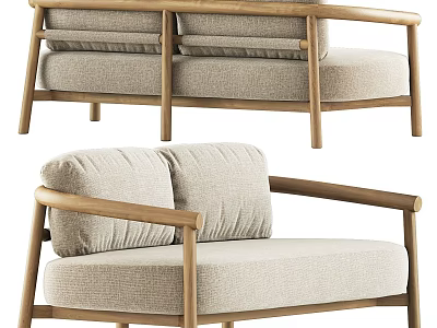 Modern Minimalist Two Seat Sofa With Wooden Frame And Light Colored Fabric Cushions 3d model