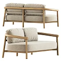 Modern Minimalist Two Seat Sofa With Wooden Frame And Light Colored Fabric Cushions