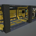 Futuristic Yellow Elevator Corridor With Metal Panels Blue Lights And Number 6 Sign