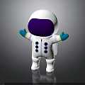 Cartoon Astronaut 3D Character In White Spacesuit With Purple Visor And Blue Gloves