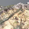 Rugged Mountain Landscape With Snow Capped Peaks And Lush Green Vegetation