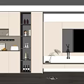 Modern TV Console Design With White Cabinets Glass Door Wine Rack And LED Lighting