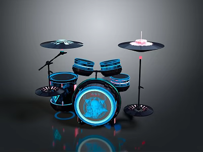 Electronic Drum Set With Blue LED Lights And Drum Pads Cymbals Stands 3d model