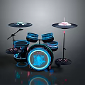 Electronic Drum Set With Blue LED Lights And Drum Pads Cymbals Stands