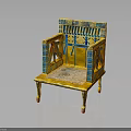 Ancient Egyptian Style Gold Chair With Blue Decorations Ornate Armrests And Intricate Carvings