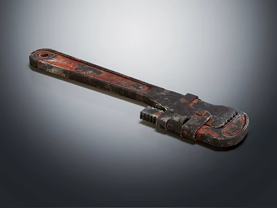 Vintage Adjustable Wrench Hardware Tool With Red Black Old Fashioned Rustic Look 3d model