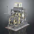 Vintage Mechanical Device With Metal Frame Large Gears Rotating Wheels Levers And Top Box