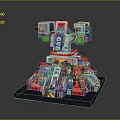 Game Movie Character Mechanical Robotic Figure With Red Blue Green Armor And Detailed Design