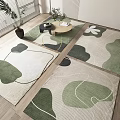 Square Rugs With Green Beige Abstract Patterns In Modern Living Room With Wooden Floor And Plants