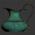 Antique Bronze Wine Vessel With Turquoise Green Patina And Brown Spout Handle Design