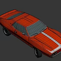 Classic Orange Two Door Muscle Car With White Stripe And Black Wheels Design