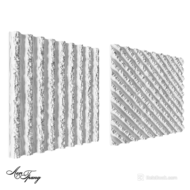 White Decorative Wall Panels With Vertical And Diagonal Striped Textures 3d model 