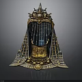 Elaborate Ornate Weapon With Spiked Top Gold Blue Decoration And Ritual Design
