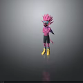 Pink Fantasy Creature Character With Spiked Hair Goggles Cape And Yellow Boots