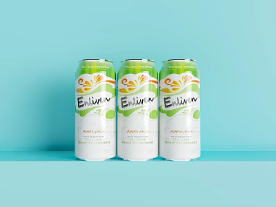 Ecluir Fresh Peach Juice Cans Three On Light Blue Background 3d model
