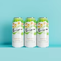 Ecluir Fresh Peach Juice Cans Three On Light Blue Background