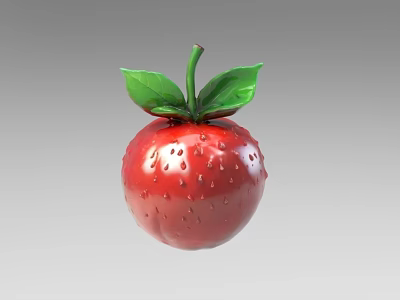 Decorative Ornament Set Red Apple Shaped Design With Green Leaves And Water Droplets 3d model