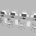 Multiple Modern Office Desks With Ergonomic Chairs Computer Monitors And Partition Screens 3d model