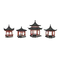 Traditional Chinese Pavilions With Curved Roofs Red Pillars And Ornate Carvings