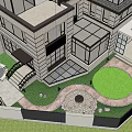 Modern Entrance Gate Design With Black Fence Green Plants And Courtyard Water Feature