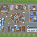 Outdoor Football Field Complex With Surrounding Trees And Basketball Courts